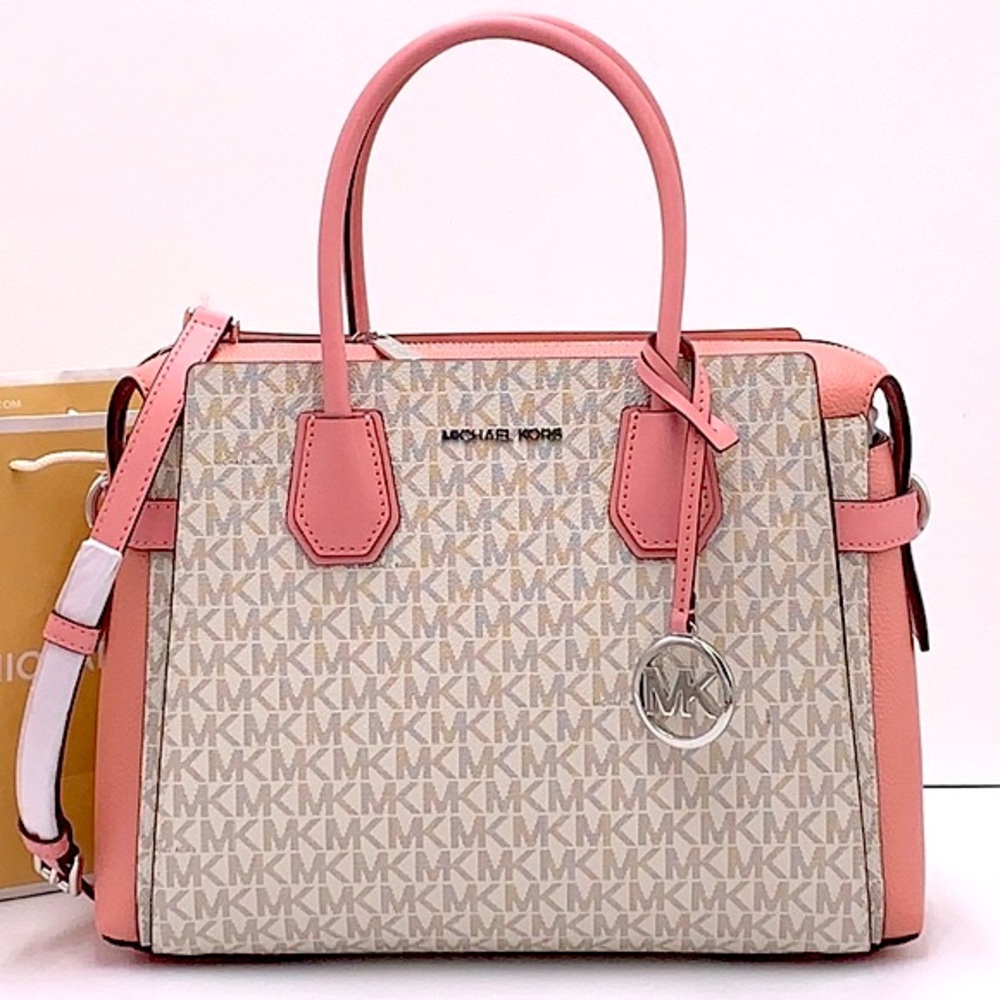 MICHAEL KORS MERCER MEDIUM TOP ZIP BELTED SATCHEL PRIMROSE MULTI SIGNATU… - Picture 2 of 16